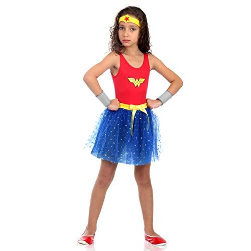Fantasia Mulher Maravilha - Dress Up Infantil 916308-P, Vermelho/Azul, Sulamericana Fantasias