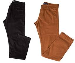 Kit com Duas Calças Masculinas Jeans e Sarja Coloridas com Lycra - Preta e Caqui - 44