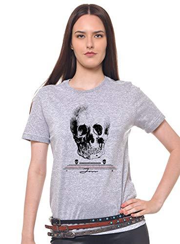 Camiseta Manga Curta Caveira Cranio, Joss, Feminino, Cinza, Extra Grande