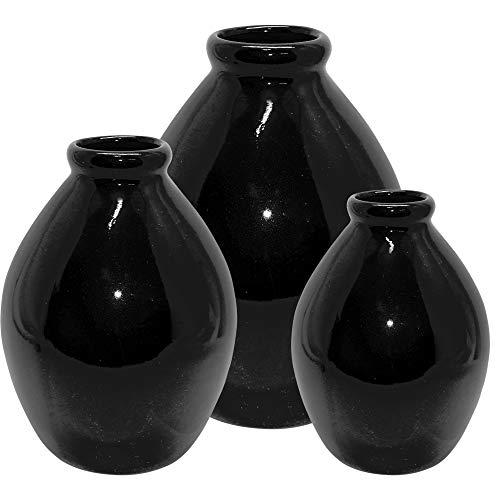 Trio De Vasos Bojudos Ceramicas Pegorin Preto