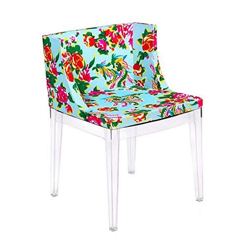 Cadeira Mademoiselle - Floral azul claro - Policarbonato incolor