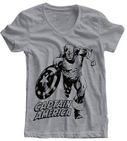 Camiseta feminina Capitão América mescla Live Comics tamanho:M;cor:Cinza