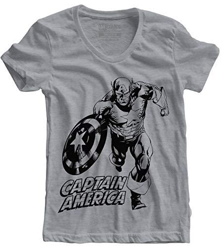 Camiseta feminina Capitão América mescla Live Comics tamanho:M;cor:Cinza