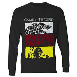 Camiseta masculina manga longa Game of Thrones Stark Lennister Targaryen preta Live Comics tamanho:M;cor:Preto