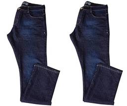 Kit com Duas Calças Masculinas Jeans e Sarja Coloridas com Lycra - Jeans Escuro - 46