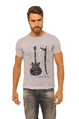 Camiseta Masculina BáSica Estampada Joss Guitar Surf Cinza
