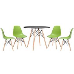 Kit - Mesa Eames 90 cm preto + 4 cadeiras Eames Eiffel Dsw verde claro