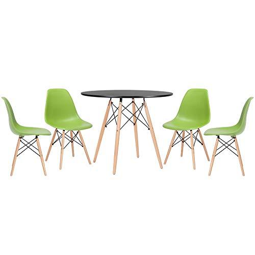 Kit - Mesa Eames 90 cm preto + 4 cadeiras Eames Eiffel Dsw verde claro