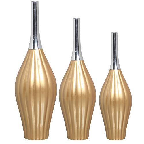 Trio De Vasos Leblom C/Alumínio Ceramicas Pegorin Dourado