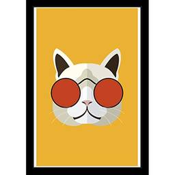 Quadro Decorativo Gato De Óculos Vermelho Decore Pronto Multicor Pequeno 20x30cm