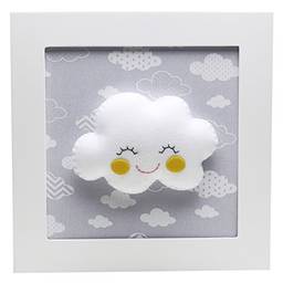 Quadro Decorativo Nuvem com Carinha, Potinho de Mel, Cinza