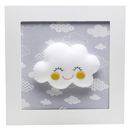 Quadro Decorativo Nuvem com Carinha, Potinho de Mel, Cinza
