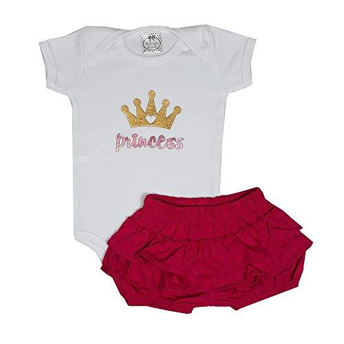 Conjunto Bebê Body Princess + Shorts Bunda Rica Branco/Rosa P