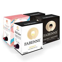 Fabenne Kit 2 Unidades Vinho Tinto Cabernet Sauvignon, 1 Unidade Vinho Branco Moscato e 1 Unidade Vinho Rosé - Bag-in-Box 3 Litros cada