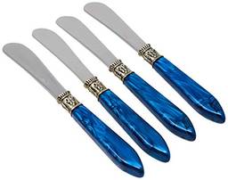 Conjunto 4 Espátulas De Aço Inox C/cabo De Plástico Mother Pearl Azul 16cm Lyor Azul Único