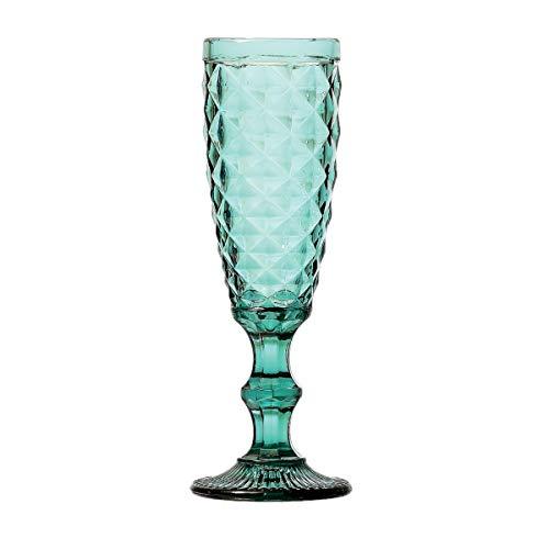 Conjunto 6 Taças para Champagne de Vidro Bico de Abacaxi Lyor Azul Tiffany 140Ml