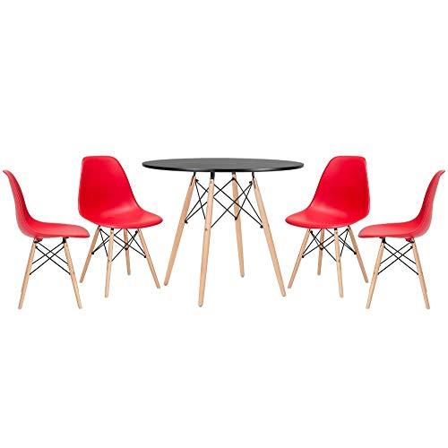 Kit - Mesa Eames 90 cm preto + 4 cadeiras Eames Eiffel Dsw vermelho