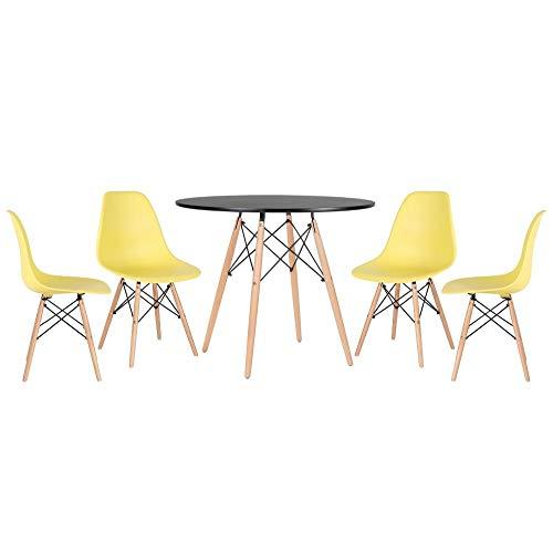 Kit - Mesa Eames 90 cm preto + 4 cadeiras Eames Eiffel Dsw amarelo claro