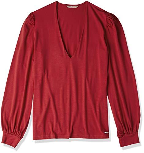 Blusa com manga bufante e decote em V, Colcci, Feminino, Vermelho (Vermelho Philly), M