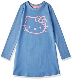 Vestido Infantil Manga Longa, Hello Kitty, Meninas, Azul, 6
