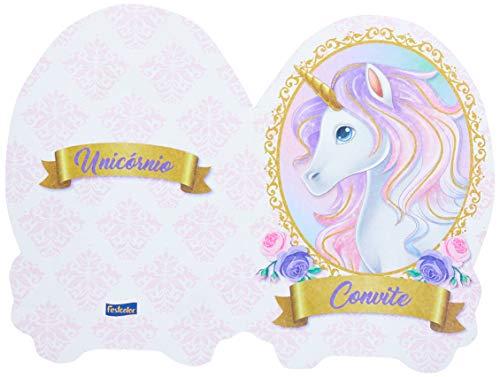 Convite De Aniversario Unicornio C/08 Unid. - Pacote com 12 Unidade(s), Festcolor, 104855, Multicor
