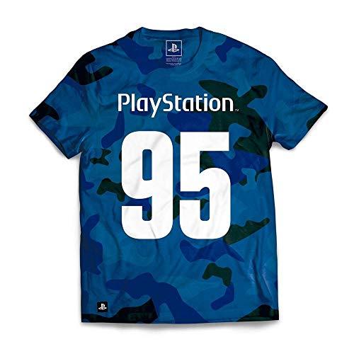Camiseta Playstation 95 Camuflada, Banana Geek, Adulto Unissex, Azul, G