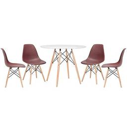 Kit - Mesa Eames 90 cm branco + 4 cadeiras Eames Eiffel Dsw marrom