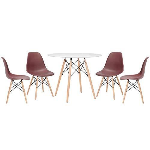 Kit - Mesa Eames 90 cm branco + 4 cadeiras Eames Eiffel Dsw marrom