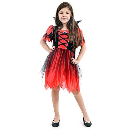 Vampira Katrina Basic Infantil Sulamericana Fantasias Vermelho/Preto G 10/12 Anos