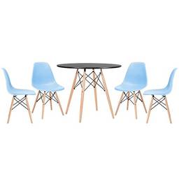 Kit - Mesa Eames 90 cm preto + 4 cadeiras Eames Eiffel Dsw azul claro