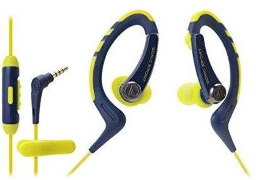 Fone de Ouvido Sonicsport Intra-Auriculares com Microfone e Controle, Audio-Technica, ATH-SPORT1iSNY, Azul/ Amarelo