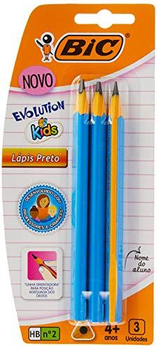 BIC 902494, Evolution Kids Lápis Preto Triangular n.2, Cores Sortidos, Pacote de 3