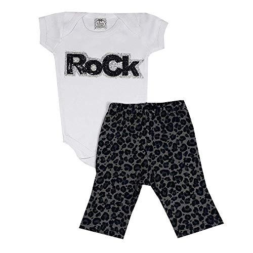 Conjunto Infantil Body Rock + Calça Flare Branco/Onça 3