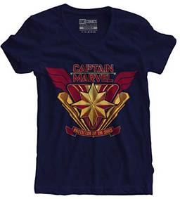 Camiseta feminina Capitã Marvel marinho Live Comics cor:Azul;tamanho:G