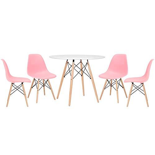 Kit - Mesa Eames 90 cm branco + 4 cadeiras Eames Eiffel Dsw rosa