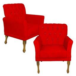 Kit 02 Poltrona Cadeira Decorativa Para Sala Estar Decoração Recepção Bia - Sued Vermelho