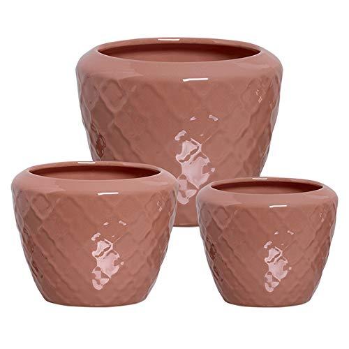 Trio De Cachepôs Com Relevo Ceramicas Pegorin Terracota