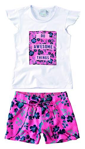 Conjunto Camiseta e Shorts Floral Awesome Things, Malwee Kids, Meninas, Branco, 4
