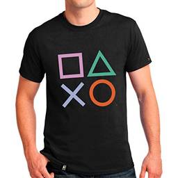 Camiseta Playstation Classic Symbols, Banana Geek, Adulto Unissex, Preto (colorido), M