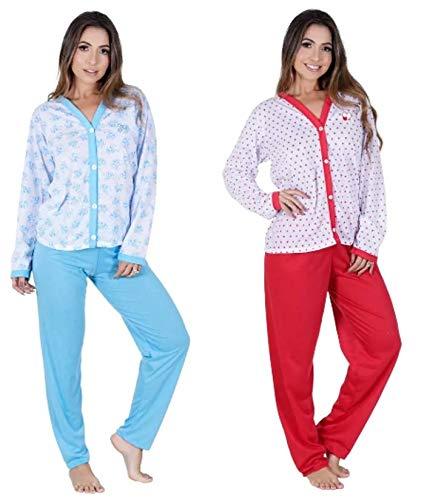 Kit 2 Pijamas Longos + 2 Sutiãs Amamentação + 3 Calcinhas Cos Alto - P