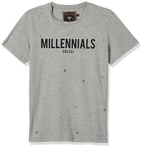 Camiseta com aplicação Millennials, Colcci, Feminino, Cinza (Mescla), PP