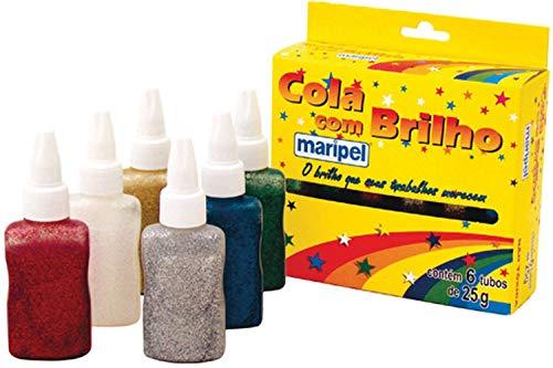 Cola com Glitter, Maripel 4666, Multicor, Pacote de 6