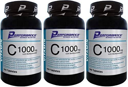 Vitamina C 1000 mg com Rutina 0,6mg Performance Nutrition 100 Tabletes Kit 3 Und