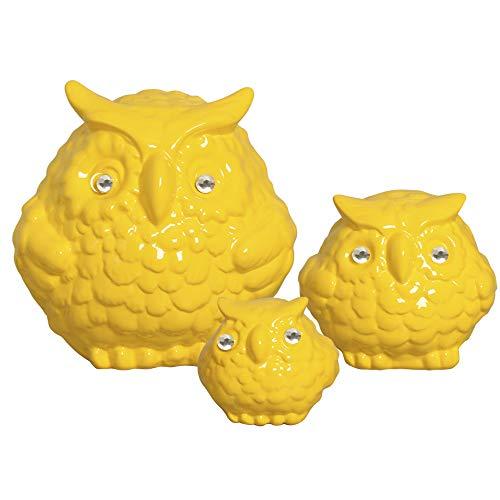 Trio De Corujas Fofa G, M E Peq Ceramicas Pegorin Amarelo