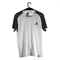 Camiseta Brand Raglan Pattern, Playstation, Adulto Unissex, Cinza, 2G