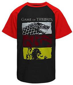 Camiseta masculina raglan Game of Thrones Stark Lennister Targaryen tamanho:P;cor:Preto
