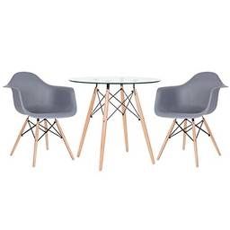 Kit - Mesa de vidro Eames 80 cm + 2 cadeiras Eames Daw cinza escuro