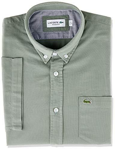 Camisa regular fit de manga curta em algodão Oxford unicolor, Verde Militar, 38