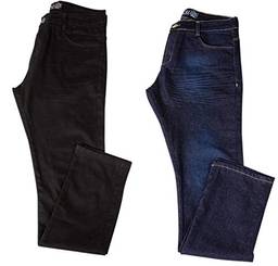 Kit com Duas Calças Masculinas Jeans e Sarja com Lycra - Preta e Jeans Escuro - 46