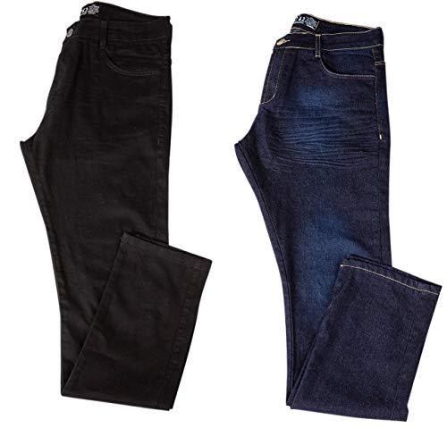 Kit com Duas Calças Masculinas Jeans e Sarja Coloridas com Lycra - Preta e Jeans Escuro - 40